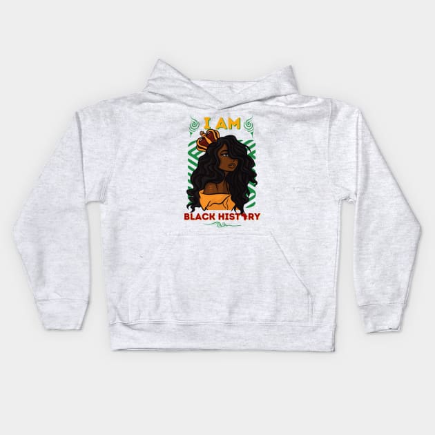 I Am Black History Month African American Afro Queen Kids Hoodie by Hypnotic Highs